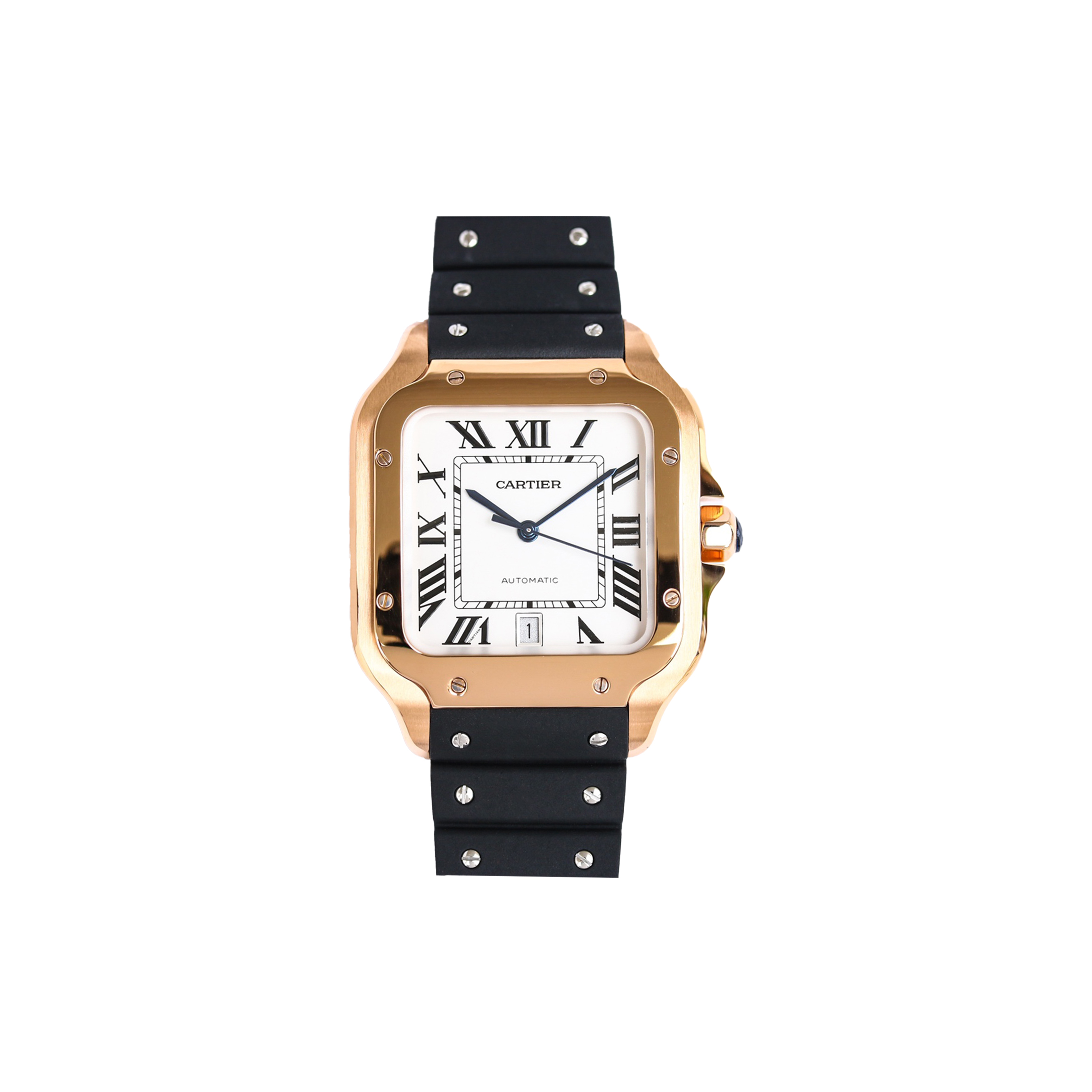 CARTIER SANTOS DE WHITE DIAL IN ROSE GOLD ON BLACK RUBBER STRAP 48MM WATCH WGSA0019